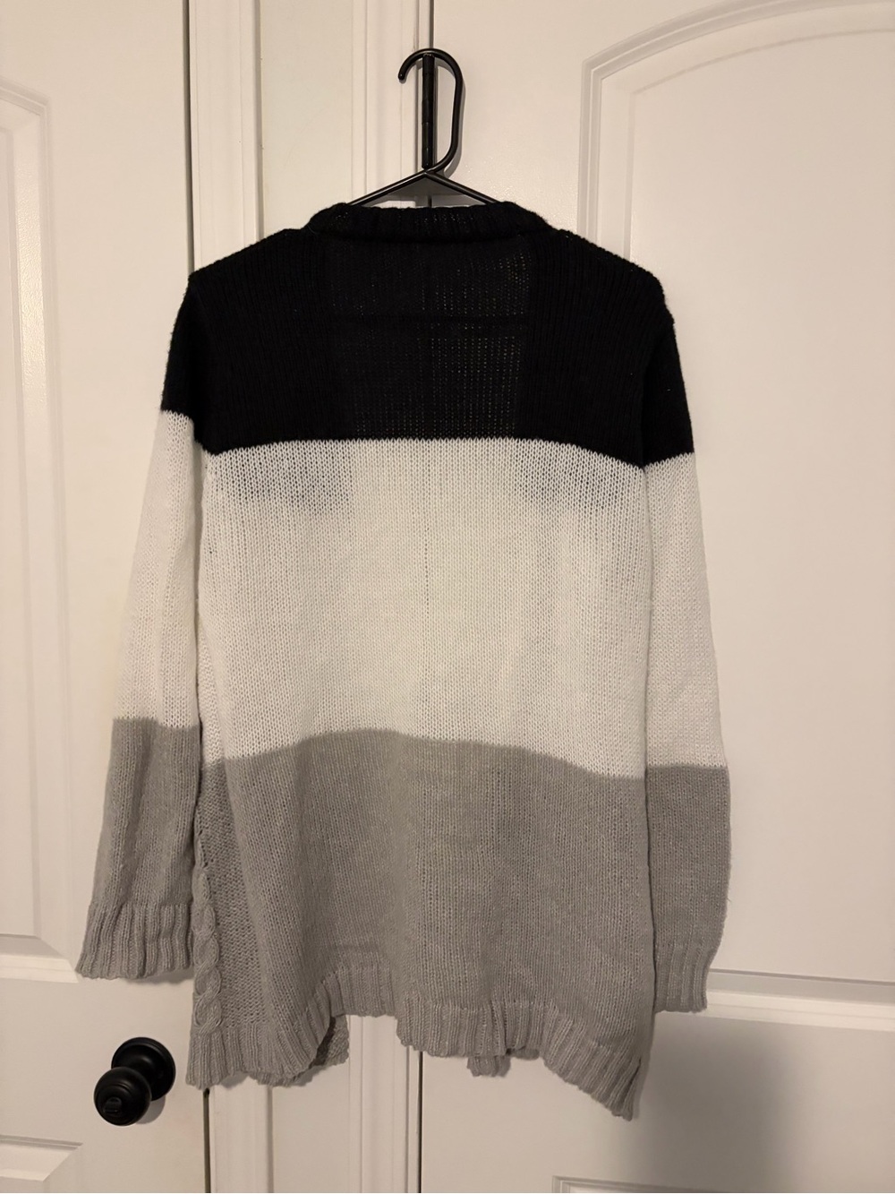 SHEIN Black White Gray Colorblock Cable Knit Cardigan - Picture 2 of 3